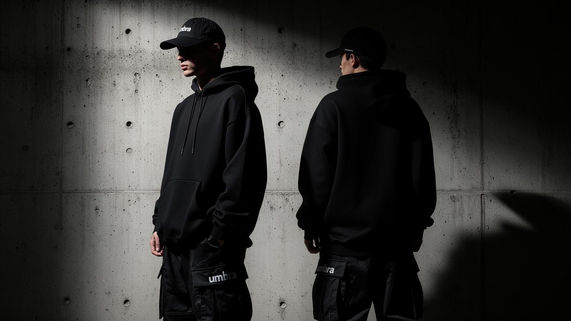 Two models in Umbra hoodies